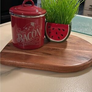 Ayesha Enamel on Steel Bacon Grease can. 4”x4”